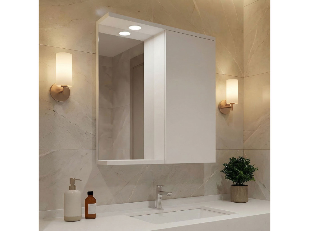 Badezimmerschrank mit Spiegel „Purus 55“ – 56 x 18 x 68 cm – Weiß