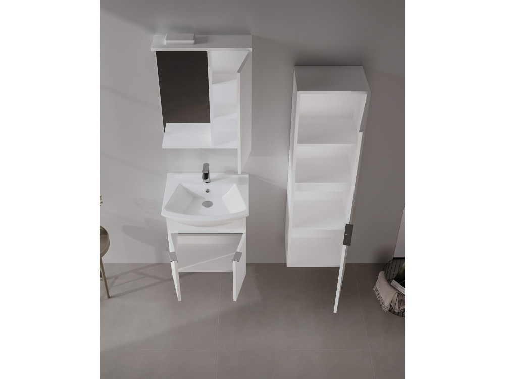 Badezimmerschrank mit Spiegel „Purus 55“ – 56 x 18 x 68 cm – Weiß