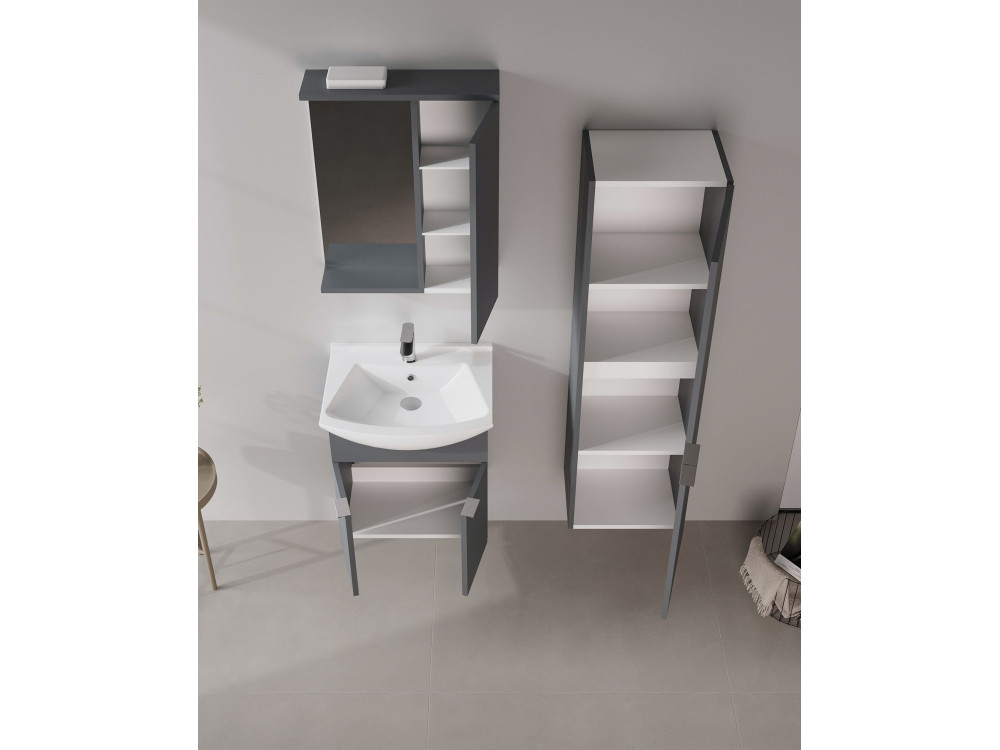 Badezimmerschrank mit Spiegel „Purus 55“ – 56 x 18 x 68 cm – Anthrazit matt