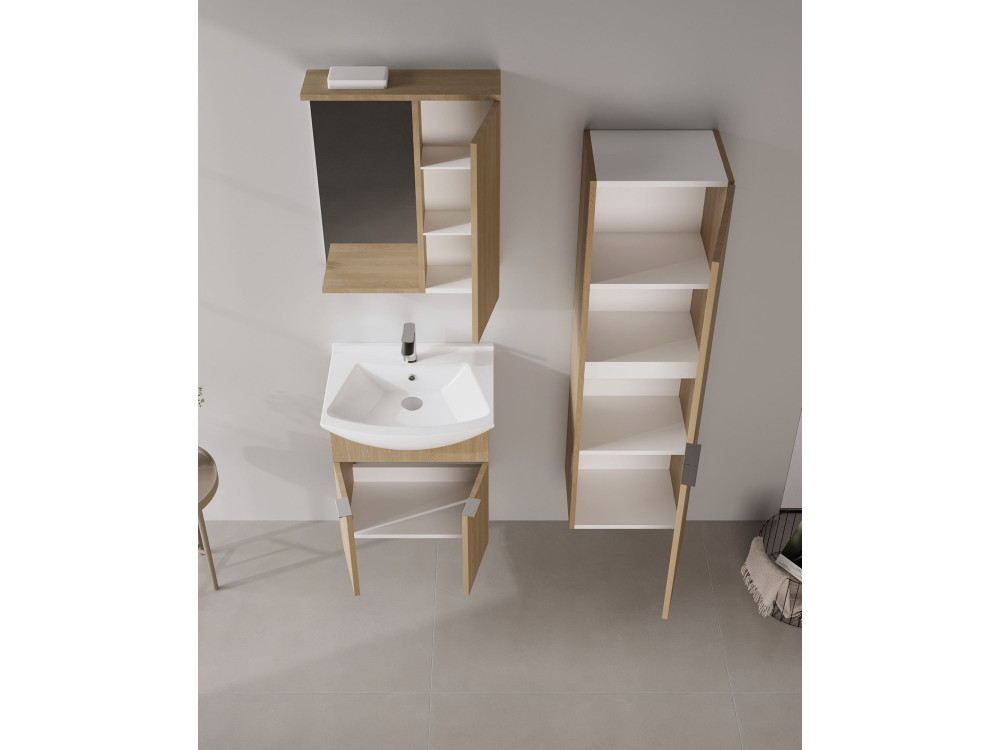 Badezimmerschrank mit Spiegel „Purus 55“ – 56 x 18 x 68 cm – Sonomo Oak