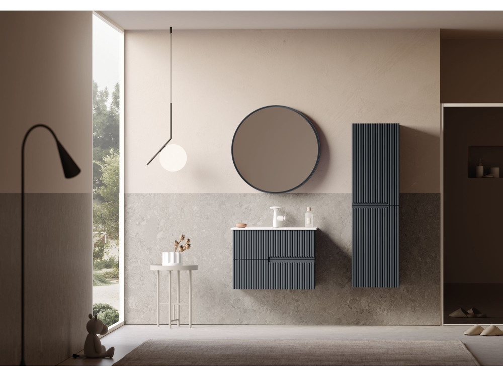 Dekorativer Holzspiegel „Moonlight 75 v2“ – 75 x 7 x 75 cm – Anthrazit matt