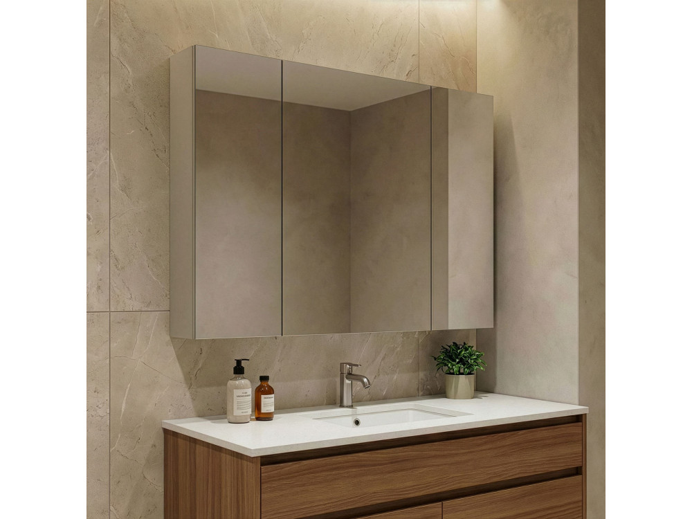 Badezimmerschrank mit Spiegel „Desna 100“ – 97 x 16 x 66 cm – Sand
