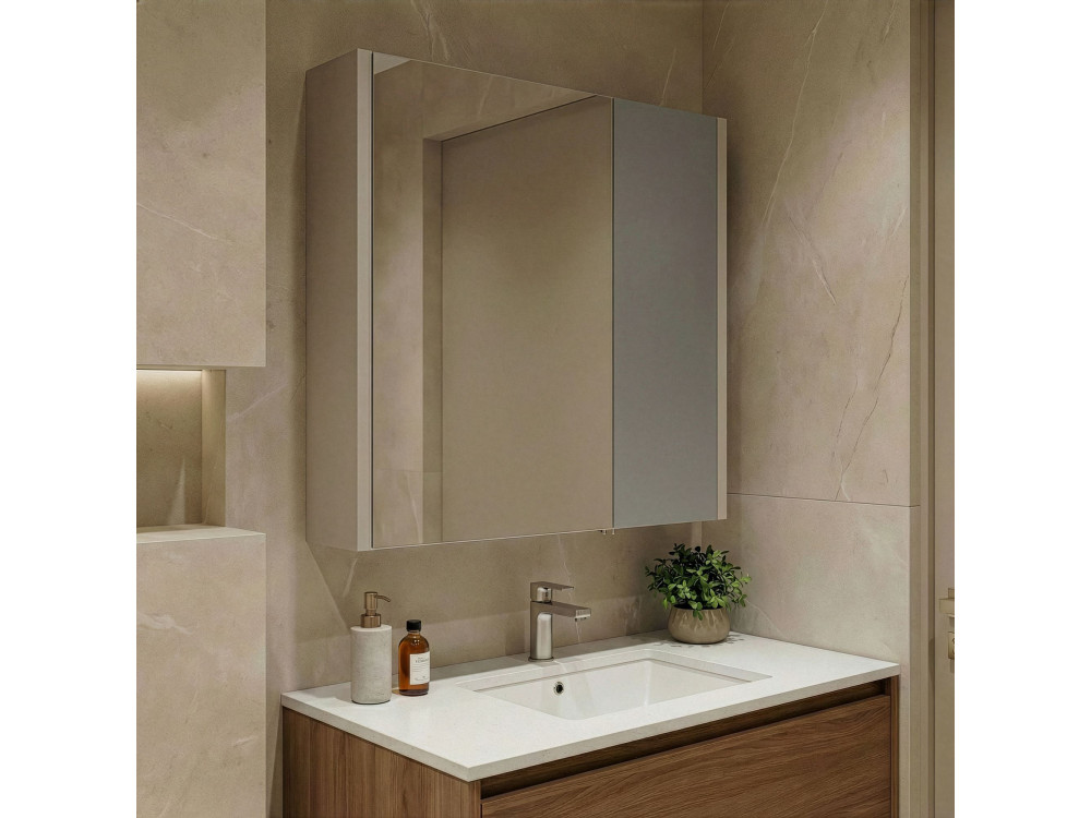 Badezimmerschrank mit Spiegel „Desna 60“ – 60 x 16 x 66 cm – Sand