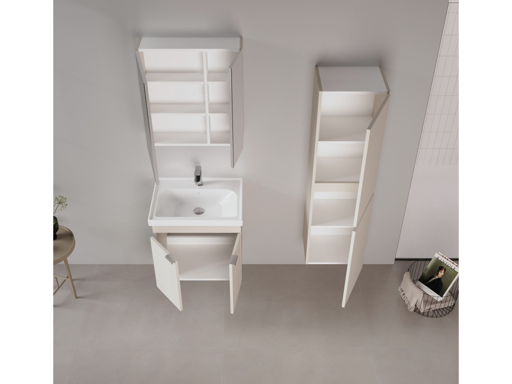 Badezimmerschrank mit Spiegel „Desna 60“ – 60 x 16 x 66 cm – Sand