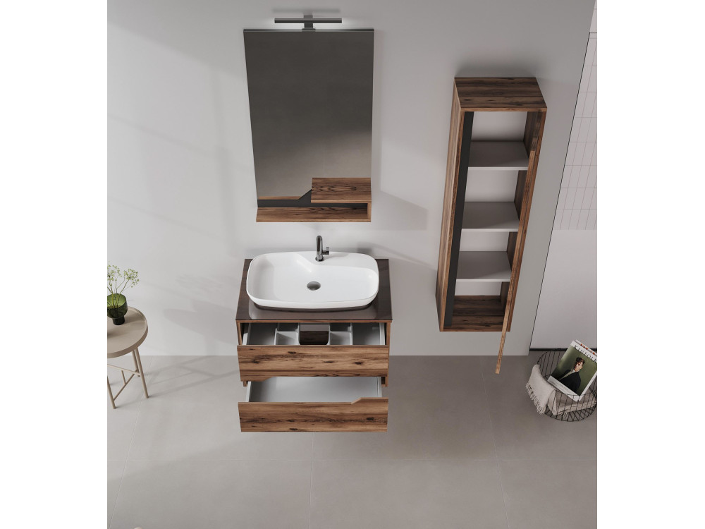 Dekorativer Holzspiegel „Galia 60“ – 60 x 14 x 100 cm – Dark Walnut