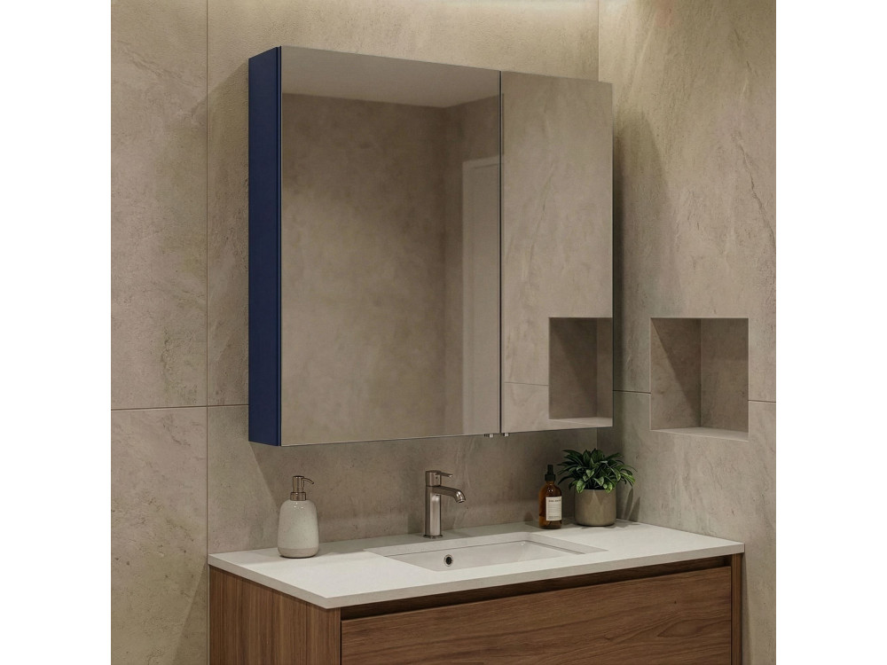 Badezimmerschrank mit Spiegel „Bari 60“ – 60 x 16 x 66 cm – Mattes Marineblau