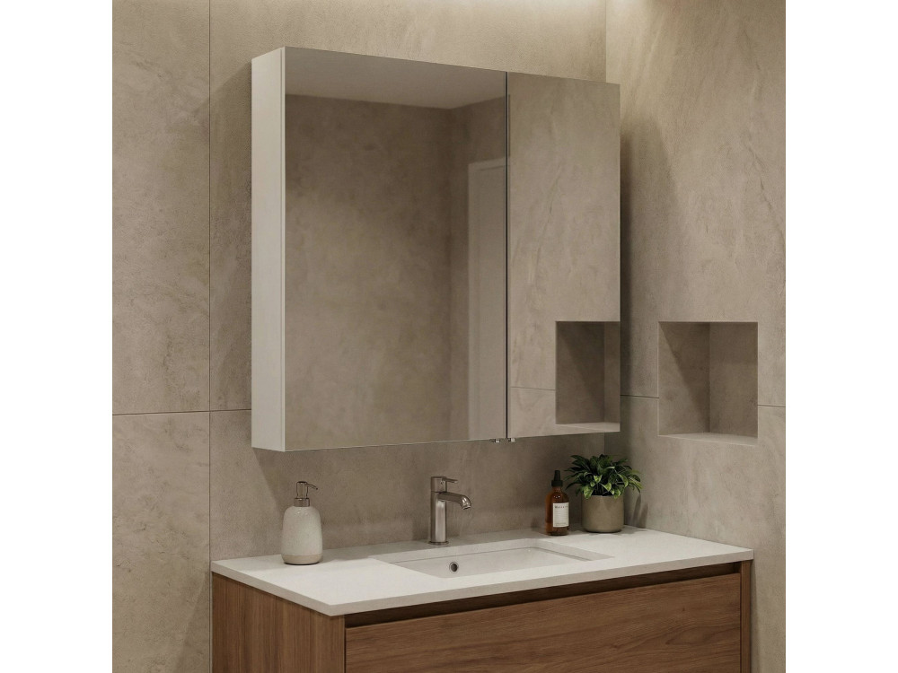 Badezimmerschrank mit Spiegel „Bari 60“ – 60 x 16 x 66 cm – Mattweiß