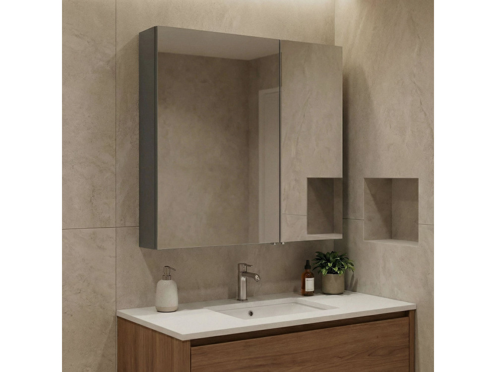 Badezimmerschrank mit Spiegel „Bari 60“ – 60 x 16 x 66 cm – Anthrazit matt