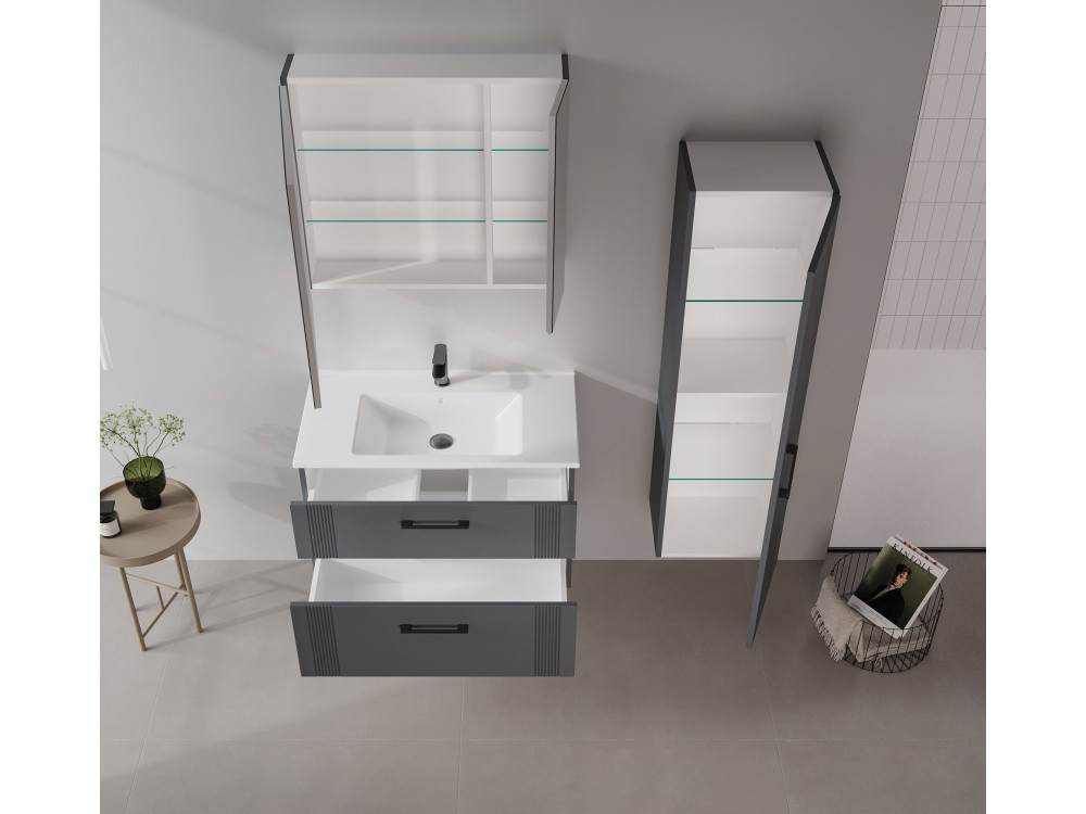 Badezimmerschrank mit Spiegel „Bari 80“ – 75 x 16 x 66 cm – Anthrazit matt