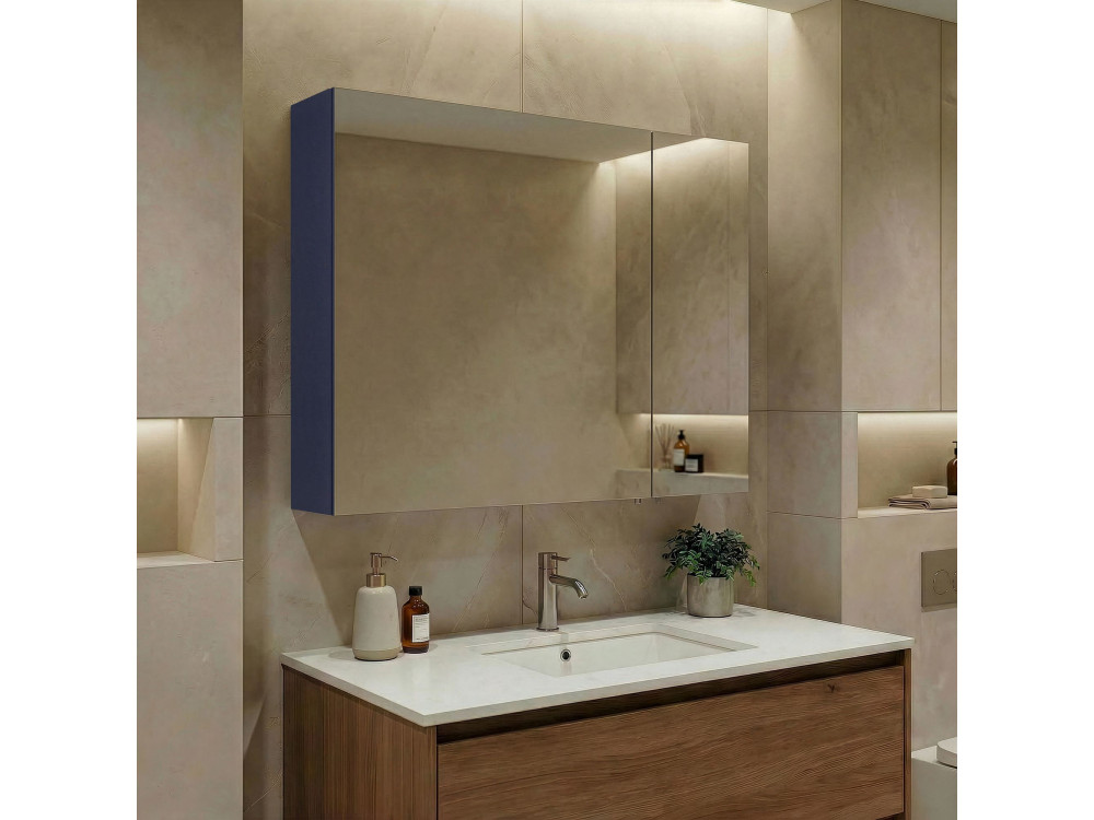 Badezimmerschrank mit Spiegel „Bari 80“ – 75 x 16 x 66 cm – Mattes Marineblau