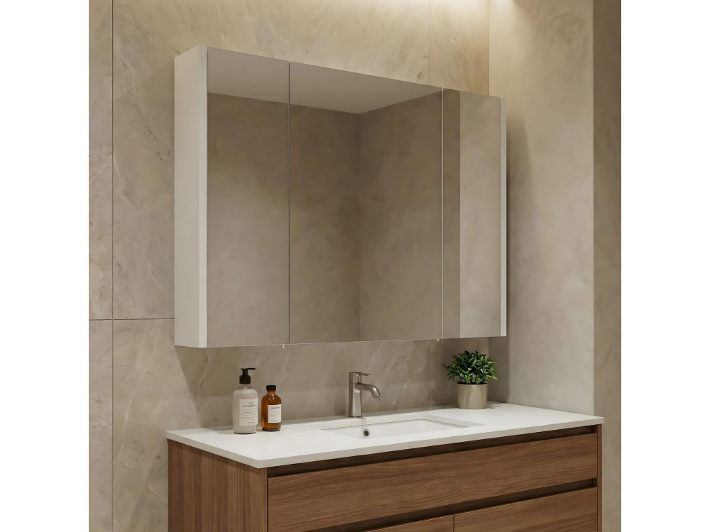Badezimmerschrank mit Spiegel „Arno 100“ – 100 x 16 x 66 cm – Weiß