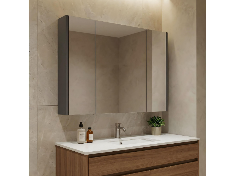 Badezimmerschrank mit Spiegel „Arno 100“ – 100 x 16 x 66 cm – Grau / Anthrazit