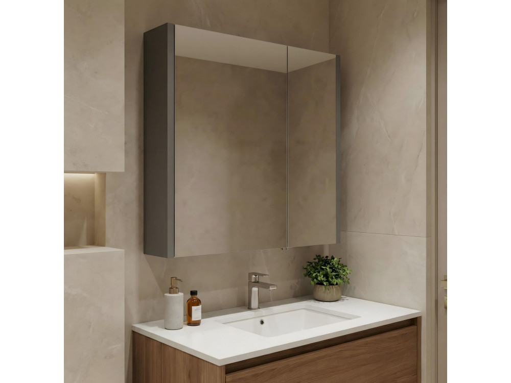 Badezimmerschrank mit Spiegel „Arno 60“ – 60 x 16 x 66 cm – Grau / Anthrazit