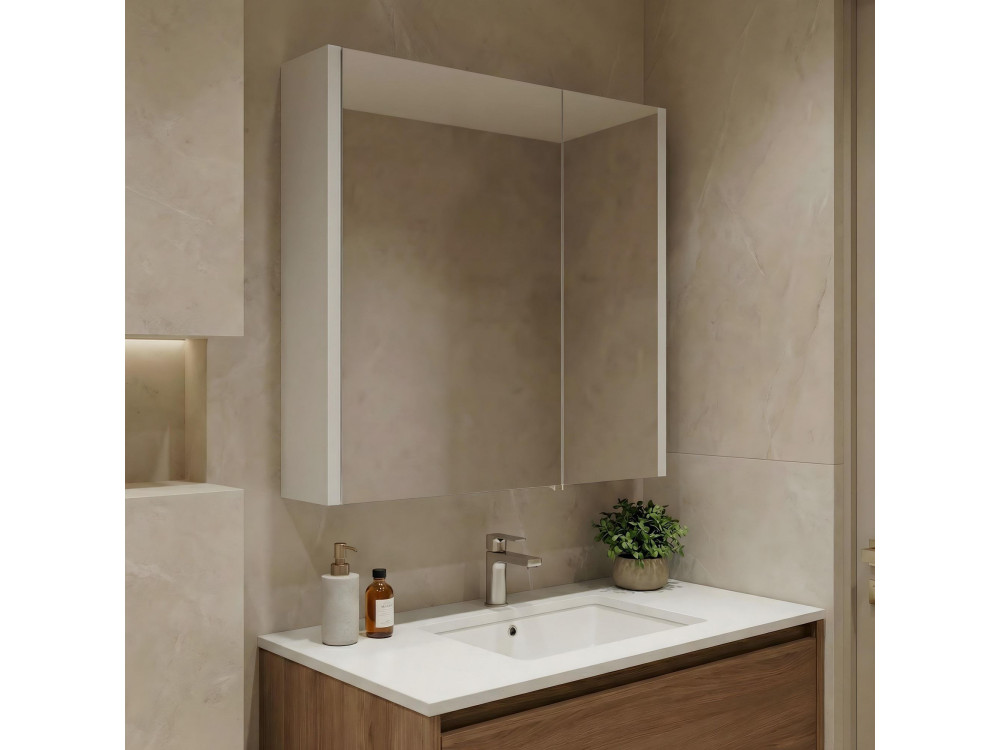 Badezimmerschrank mit Spiegel „Arno 60“ – 60 x 16 x 66 cm – Weiß
