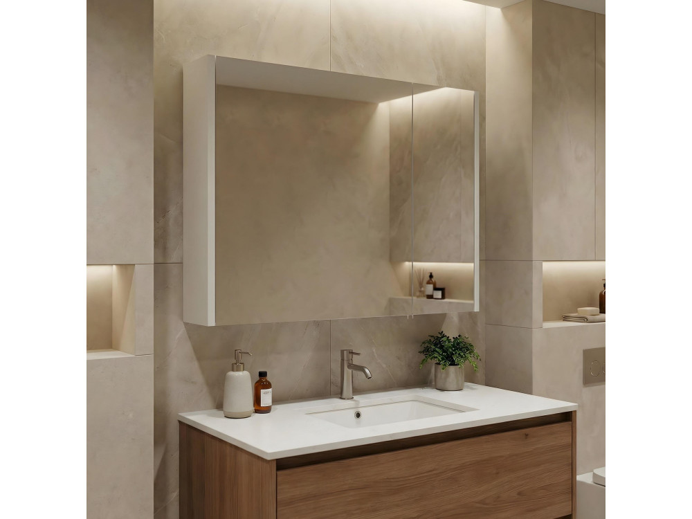 Badezimmerschrank mit Spiegel „Arno 80“ – 79 x 16 x 66 cm – Weiß