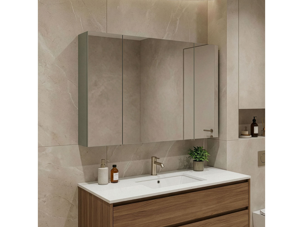 Badezimmerschrank mit Spiegel „Bari 100“ – 97 x 16 x 66 cm – Mattgrün