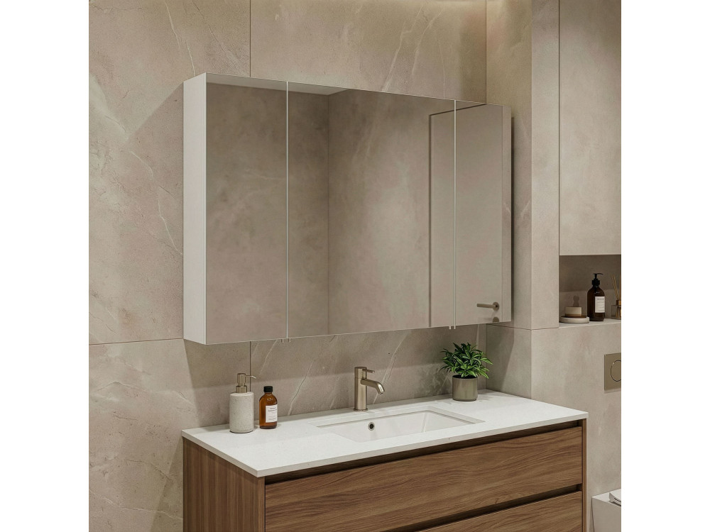 Badezimmerschrank mit Spiegel „Bari 100“ – 97 x 16 x 66 cm – Mattweiß
