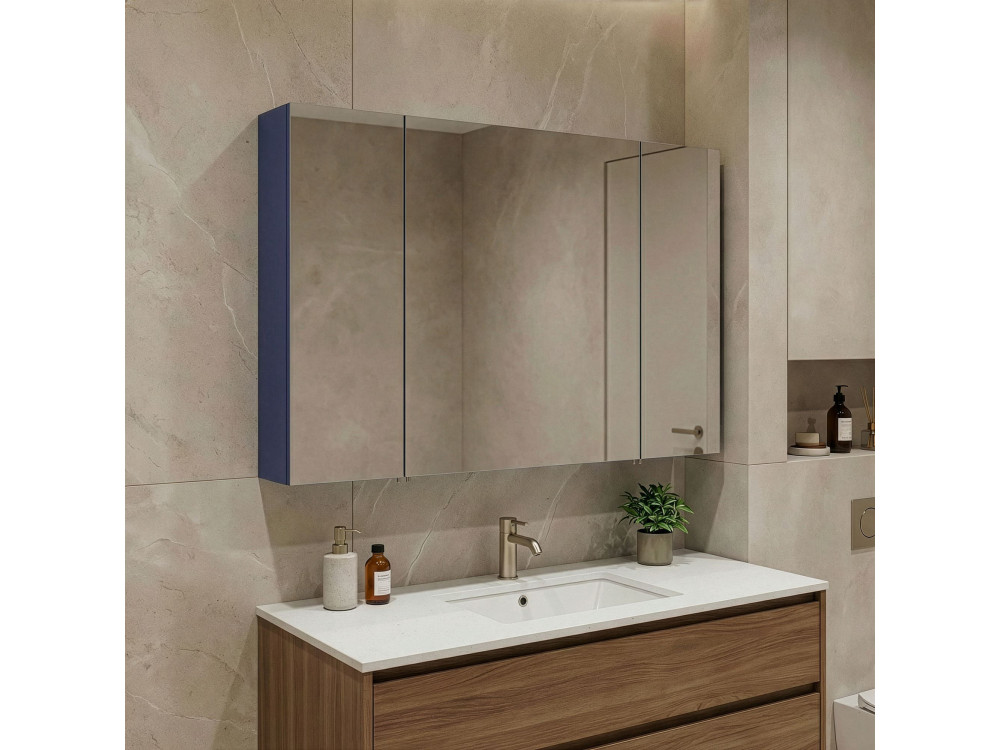 Badezimmerschrank mit Spiegel „Bari 100“ – 97 x 16 x 66 cm – Mattes Marineblau