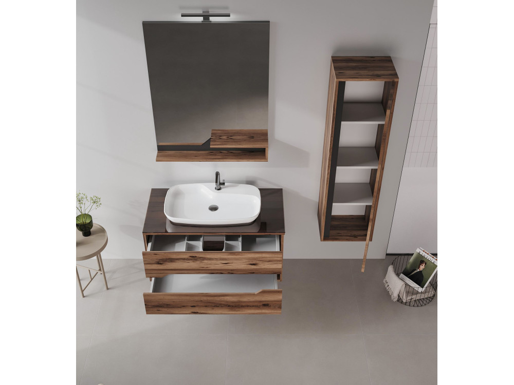 Dekorativer Holzspiegel „Galia 80“ – 60 x 14 x 100 cm – Dark Walnut