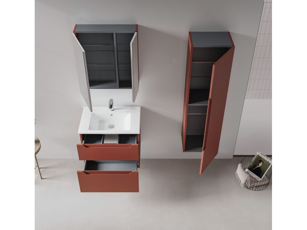 Badezimmerschrank „Messina 40“ – 40 x 32 x 138 cm – Mattrot