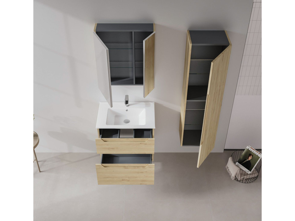 Badezimmerschrank „Messina 40“ – 40 x 32 x 138 cm – Eiche