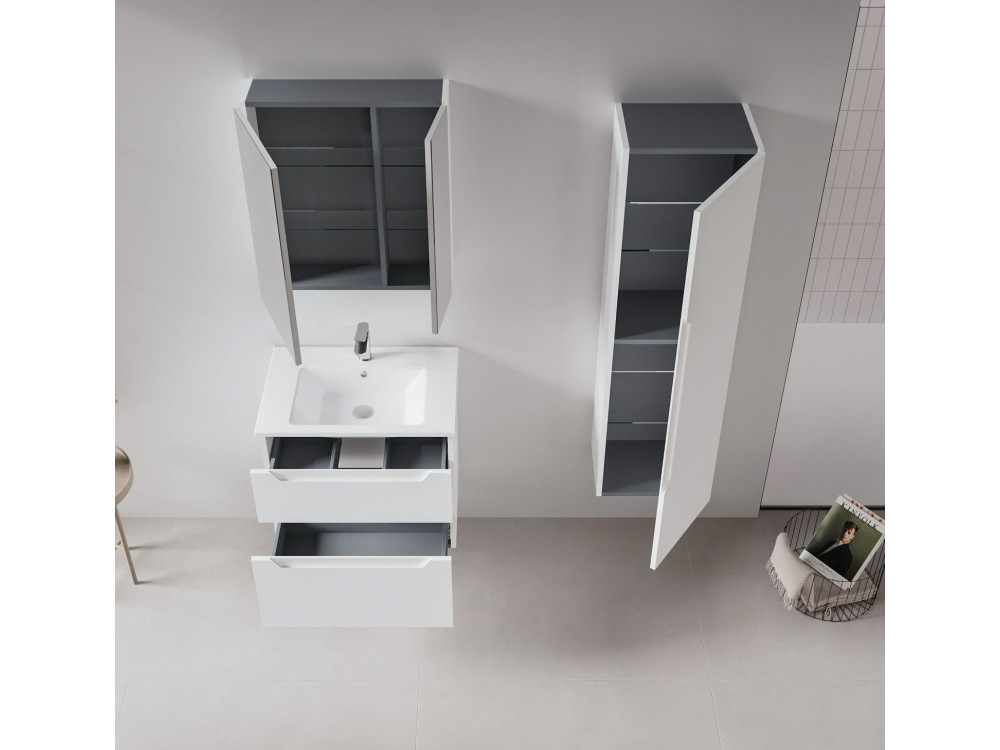 Badezimmerschrank „Messina 40“ – 40 x 32 x 138 cm – Mattweiß