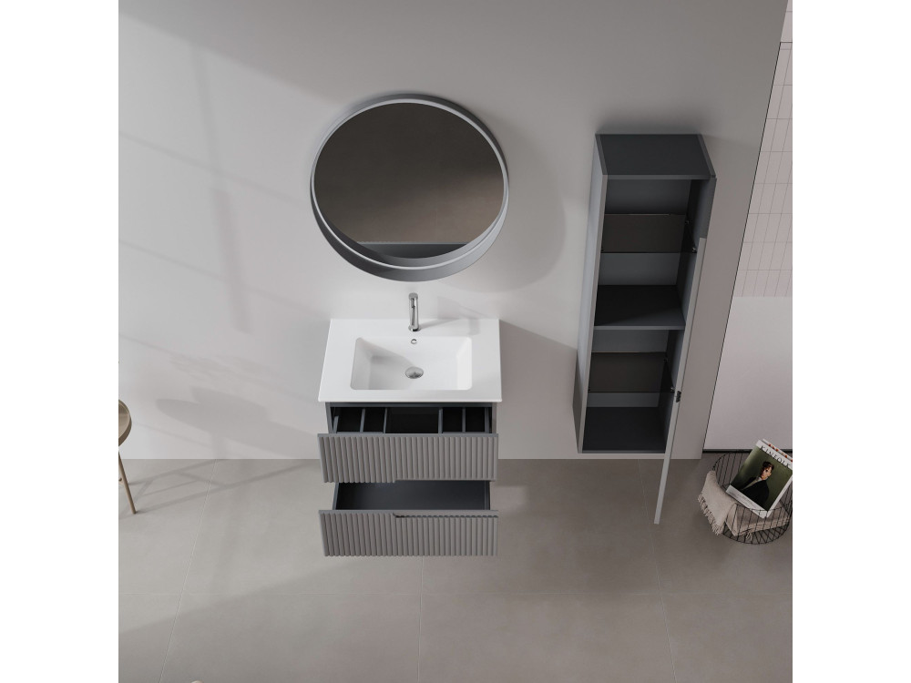 Badezimmerschrank „Moonlight 40“ – 40 x 27 x 138 cm – Mattgrau