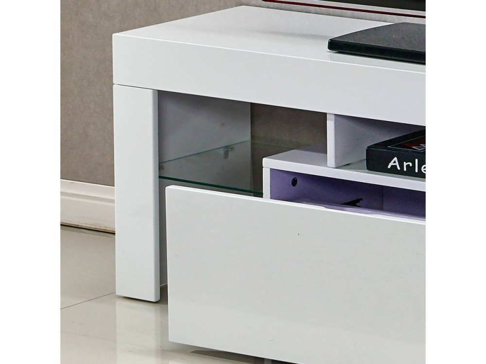 TV-Möbel mit LED "Borda" - 130 x 34 x 45 cm - Weiß lackiert