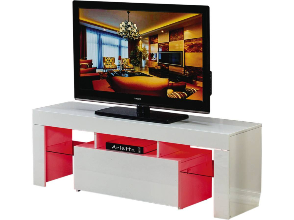 TV-Möbel mit LED "Borda" - 130 x 34 x 45 cm - Weiß lackiert