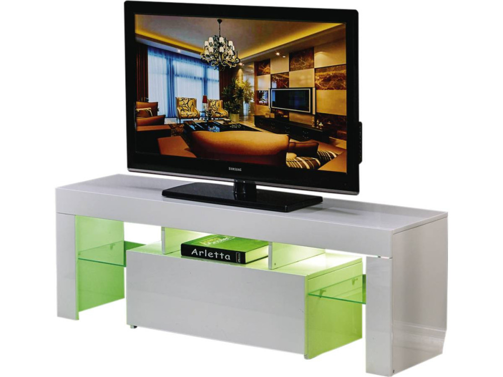TV-Möbel mit LED "Borda" - 130 x 34 x 45 cm - Weiß lackiert