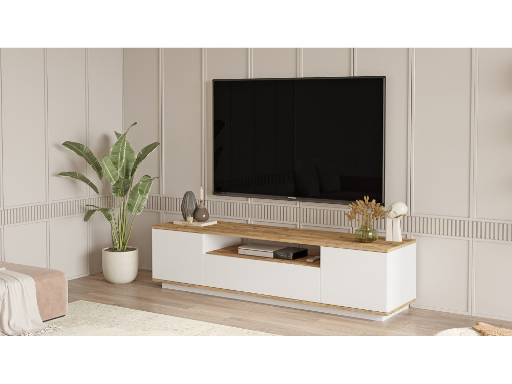 TV-Ständer „FR7“ aus Holz – 180 x 44 x 44 cm – Weiße atlantische Kiefer