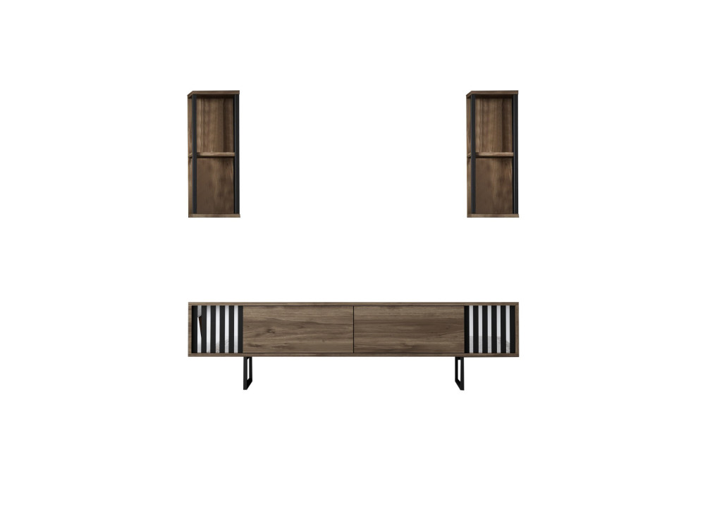 TV-Möbel aus Holz "Chrome Line" - 180 x 30 x 48 cm - NussbaumSchwarz