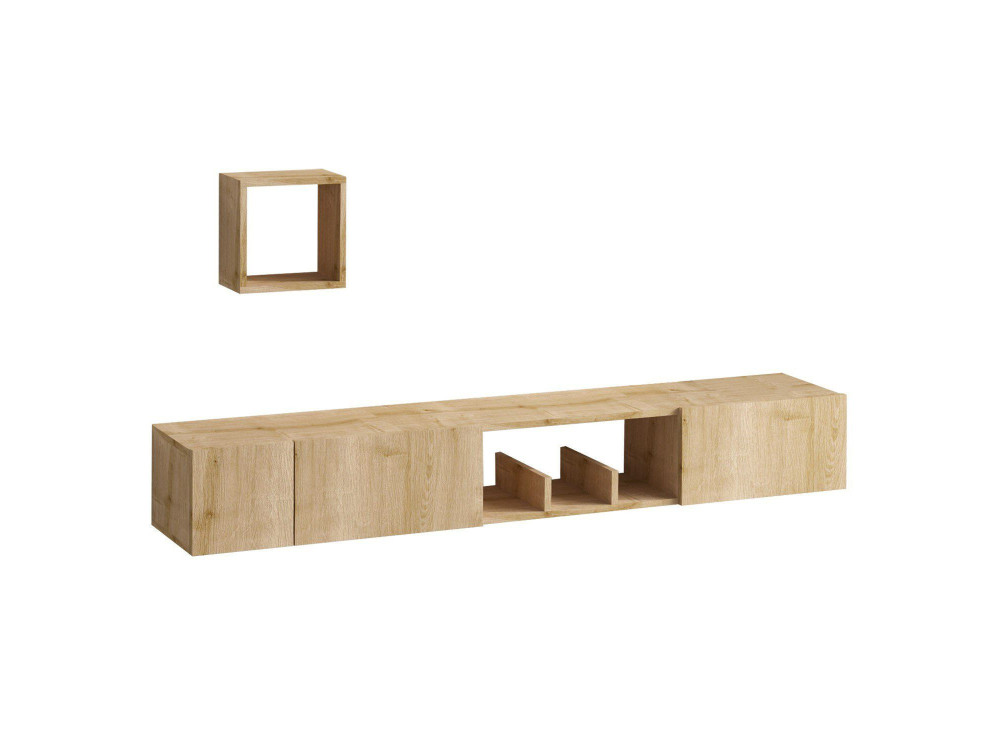 TV-Möbel mit Wandregal aus Holz "Avior" - 180 x 32 x 25 cm - Beige