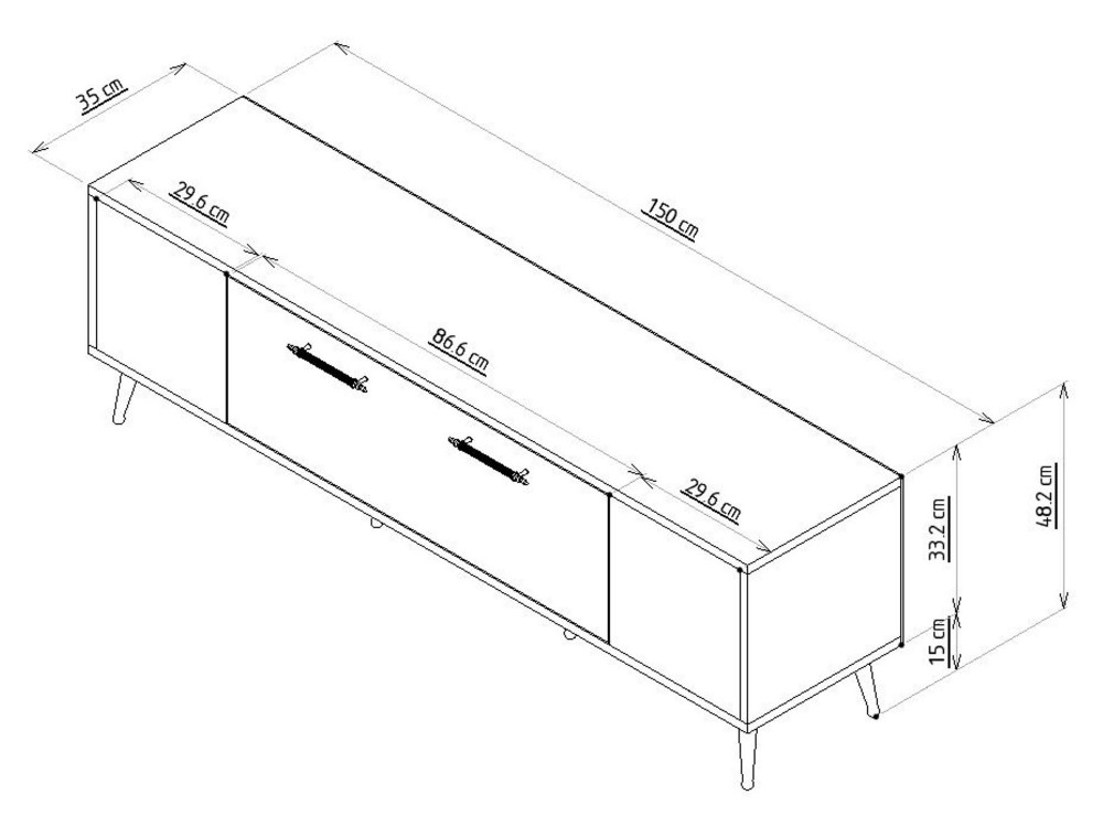 TV-Möbel aus Holz "Detas" - 150 x 35 x 48 cm - Silber