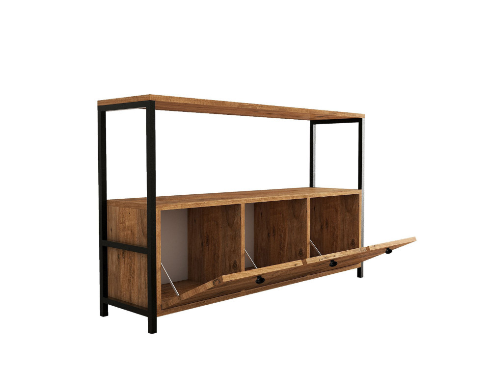 Sideboard „Nero“ aus Holz – 120 x 30 x 75 cm – Schwarze Atlantische Kiefer