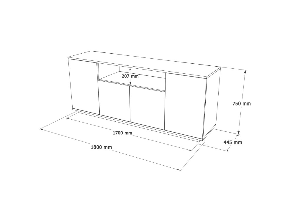 Holzbuffet "FR15" - 180 x 44 x 75 cm - Atlantikkiefer Weiß