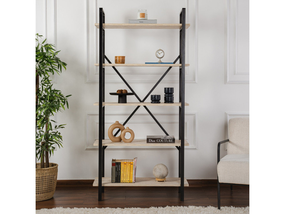 Bücherregal „Elysian“ aus Holz – 90 x 33 x 180 cm – Schwarzer Travertin