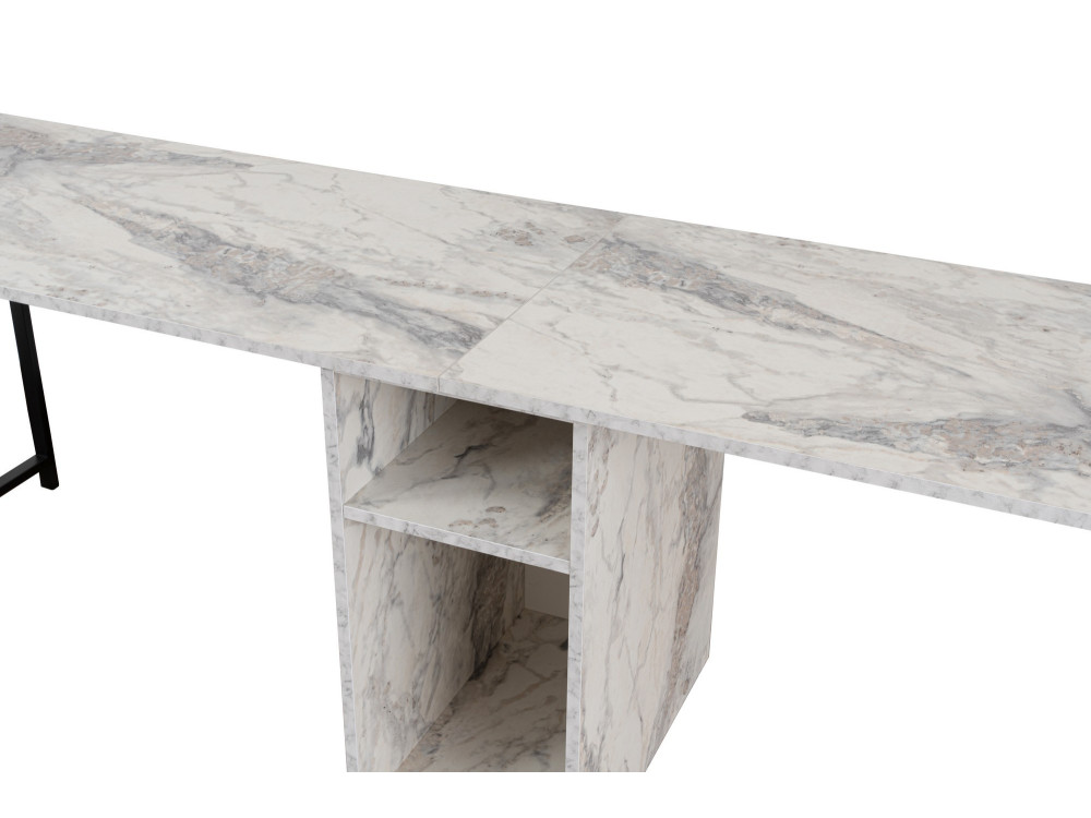 Doppelschreibtisch mit 2 Holzregalen "Twin" - 240 x 60 x 74 cm - Weiß marmoriert