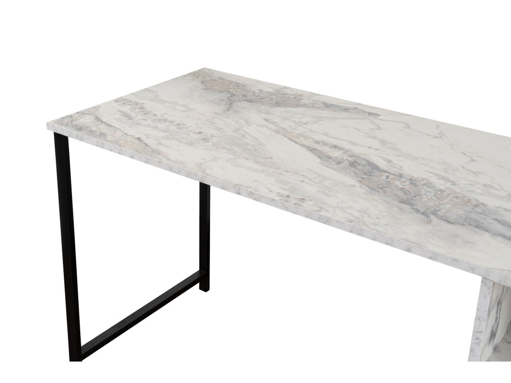 Doppelschreibtisch mit 2 Holzregalen "Twin" - 240 x 60 x 74 cm - Weiß marmoriert