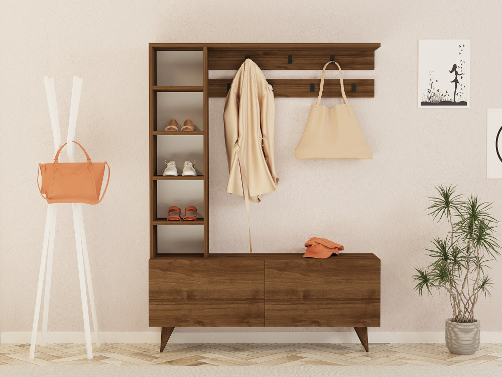 Holz-Flurkommode „Hale“ – 120 x 32 x 161 cm – Nussbaum