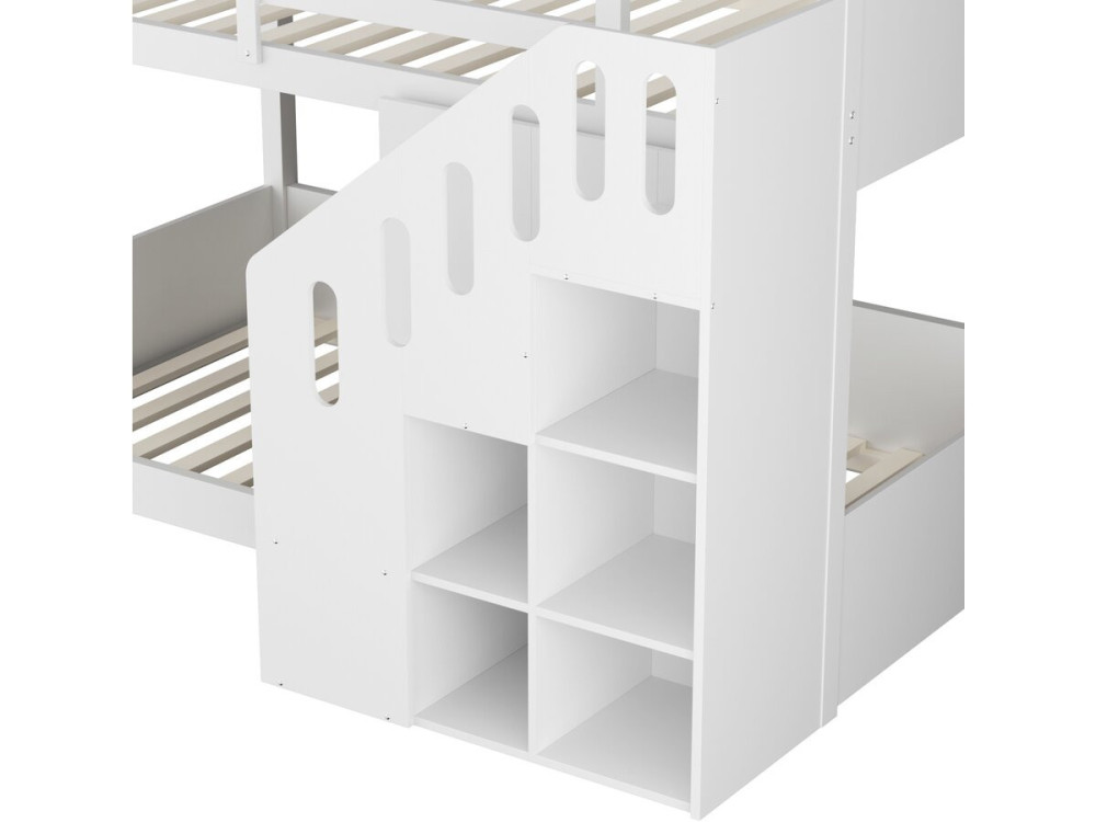 Holz-Etagenbett mit Treppe und Stauraum „Léana“ – 90 x 190 cm – Weiß