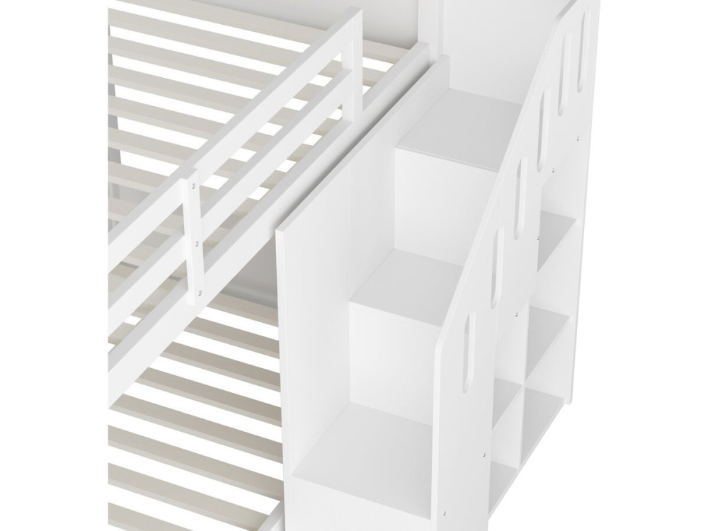 Holz-Etagenbett mit Treppe und Stauraum „Léana“ – 90 x 190 cm – Weiß