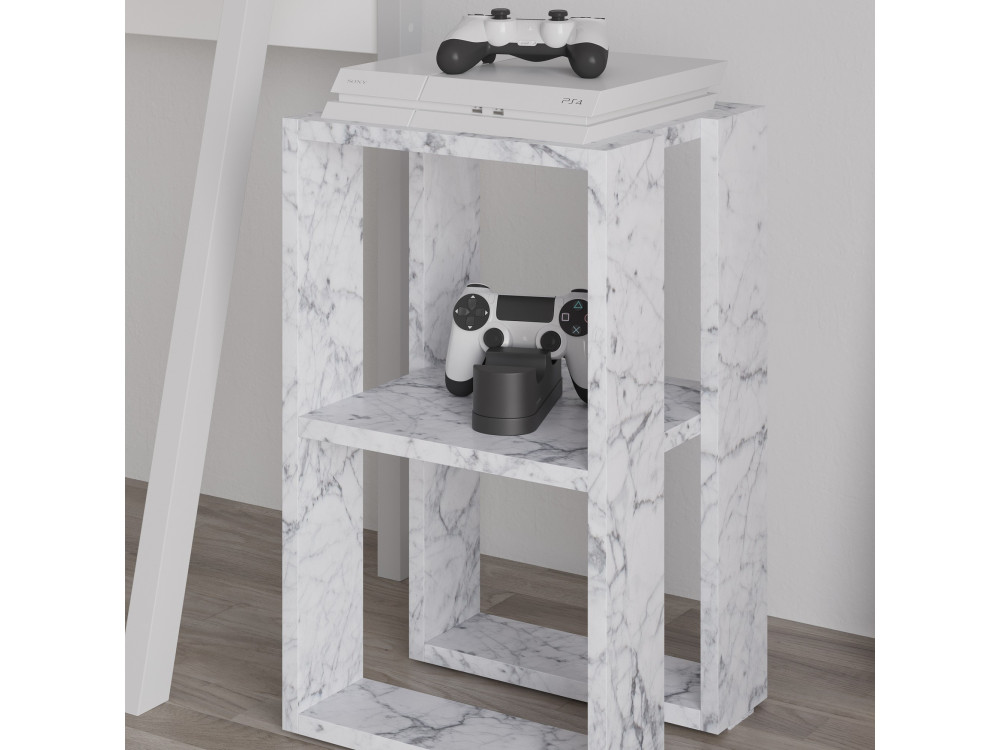 Nachttisch aus Holz "Lonie" 30 x 30 x 55 cm - Carrara Marmor