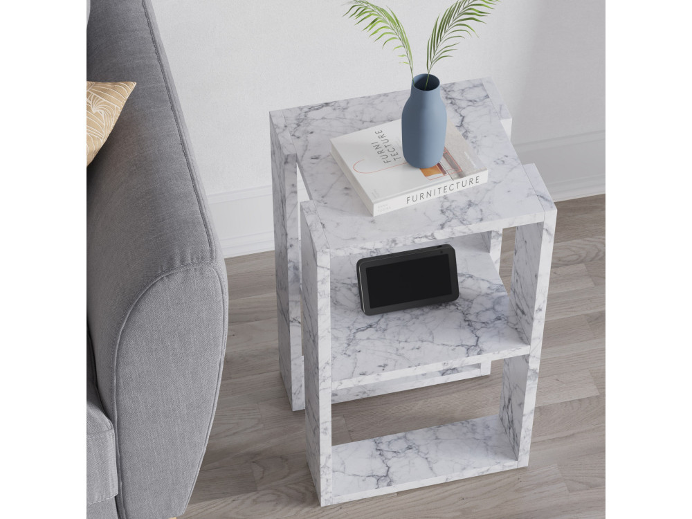 Nachttisch aus Holz "Lonie" 30 x 30 x 55 cm - Carrara Marmor