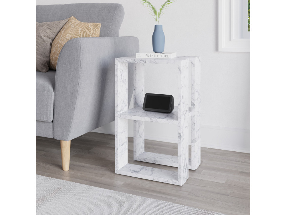 Nachttisch aus Holz "Lonie" 30 x 30 x 55 cm - Carrara Marmor