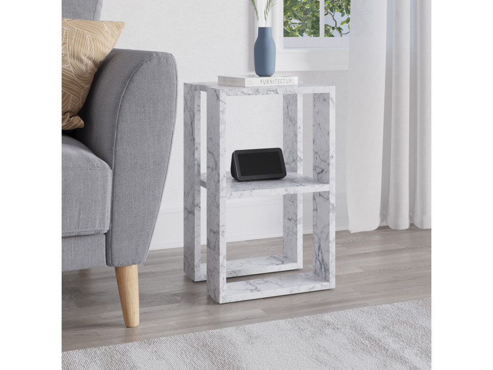 Nachttisch aus Holz "Lonie" 30 x 30 x 55 cm - Carrara Marmor