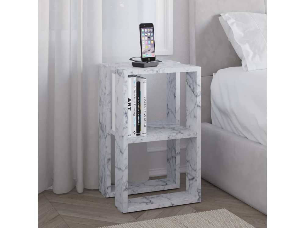 Nachttisch aus Holz "Lonie" 30 x 30 x 55 cm - Carrara Marmor