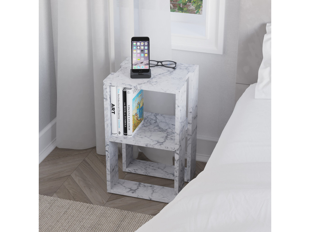 Nachttisch aus Holz "Lonie" 30 x 30 x 55 cm - Carrara Marmor
