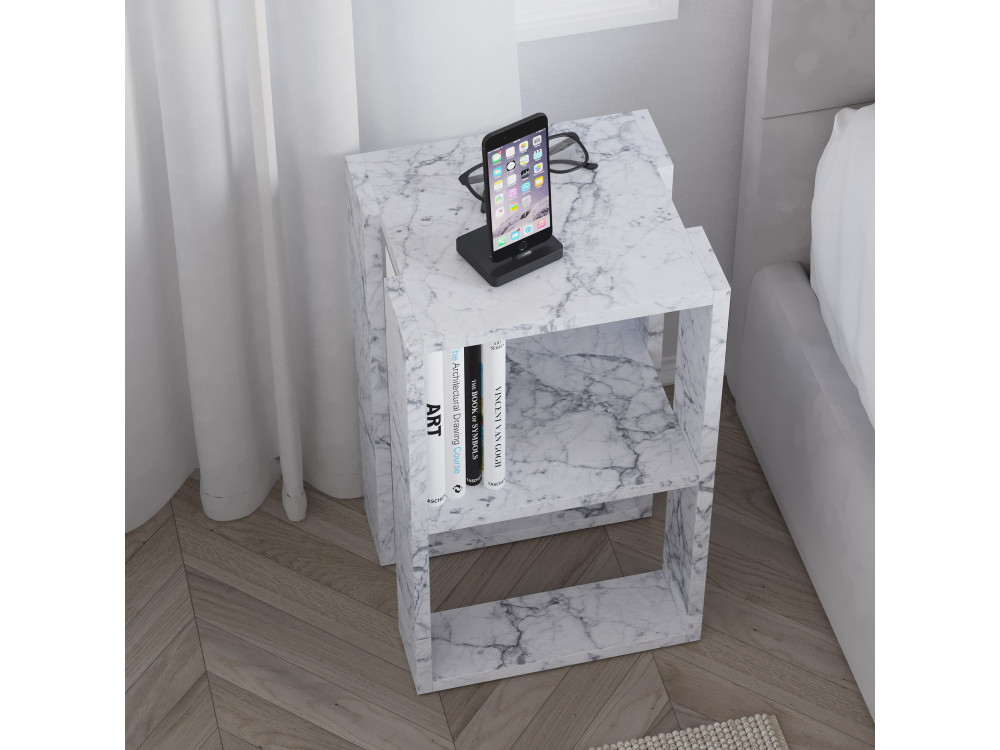 Nachttisch aus Holz "Lonie" 30 x 30 x 55 cm - Carrara Marmor