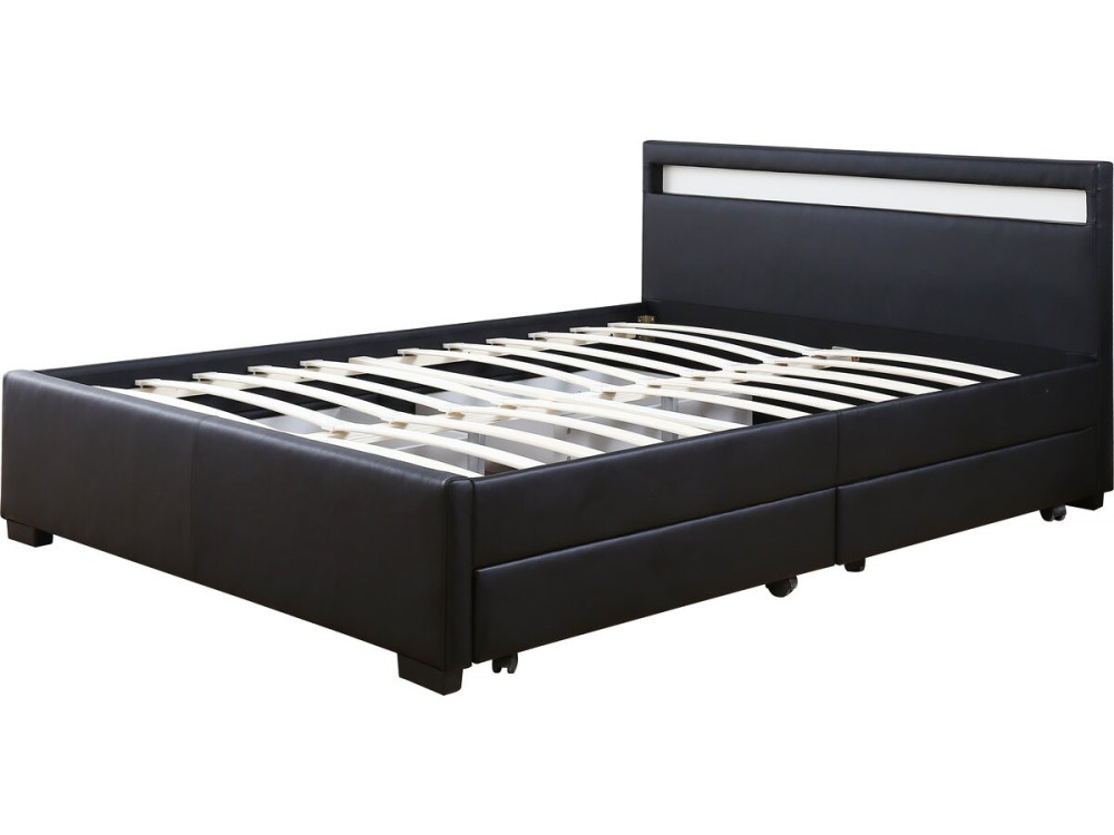 LED-Bett mit 4 Schubladen "Nico" - 140 x 190 cm - Schwarz